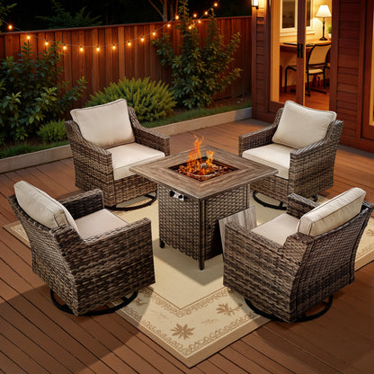 5-Piece Set: 4 Swivel Chairs with Fire Pit Table, FG Series