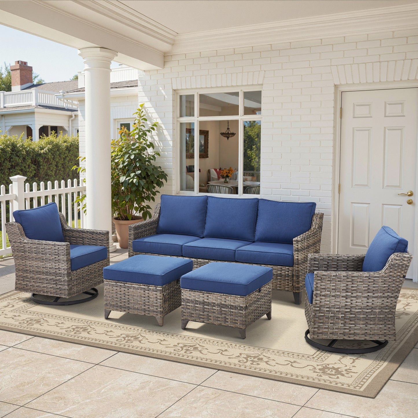 5-Piece Outdoor Patio Furniture Set — All-Weather Wicker with Swivel Chairs, FG Series