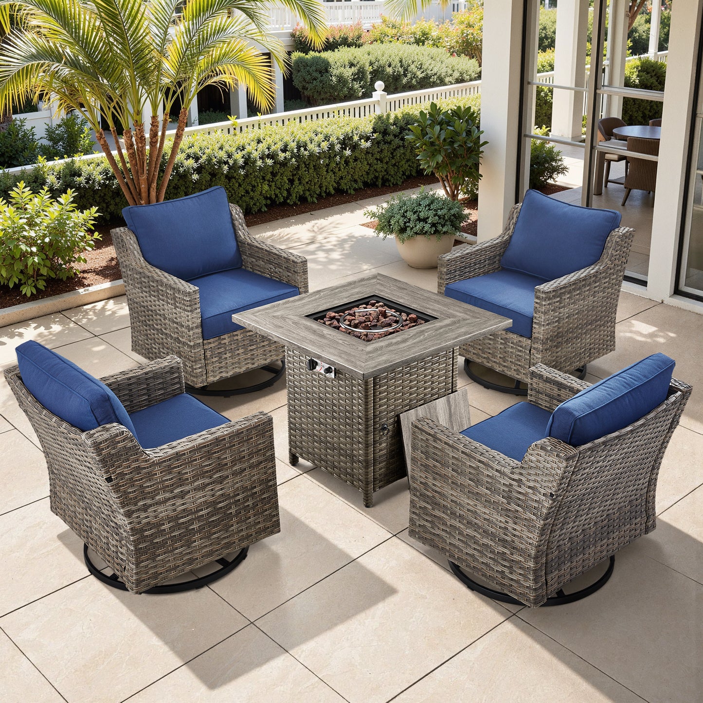 5-Piece Set: 4 Swivel Chairs with Fire Pit Table, FG Series