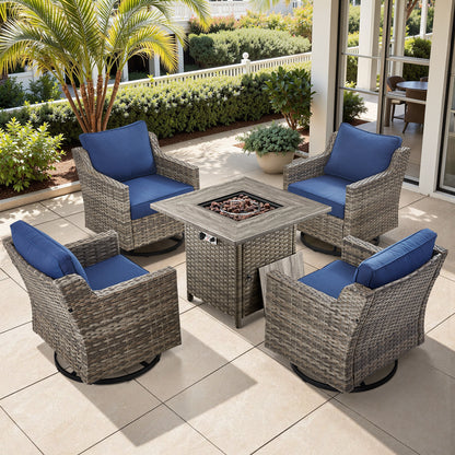 5-Piece Set: 4 Swivel Chairs with Fire Pit Table, FG Series