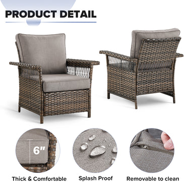 Pair of Belord outdoor wicker patio chairs with 5-inch wide armrests from the SS Series, featuring woven wicker design and sturdy frames.