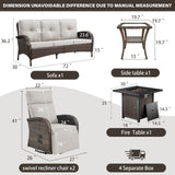 5-Piece Outdoor Set: PE Wicker Swivel Recliners + Sofa & 30 Inch Propane Fire Table - NDS Series - Belord