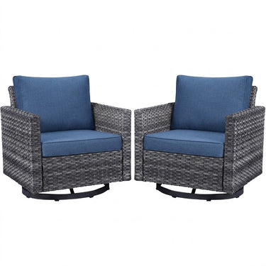 Pair of Belord wicker swivel glider chairs with 18.5-inch backs, sturdy design, part of the GRS Series for comfortable outdoor seating