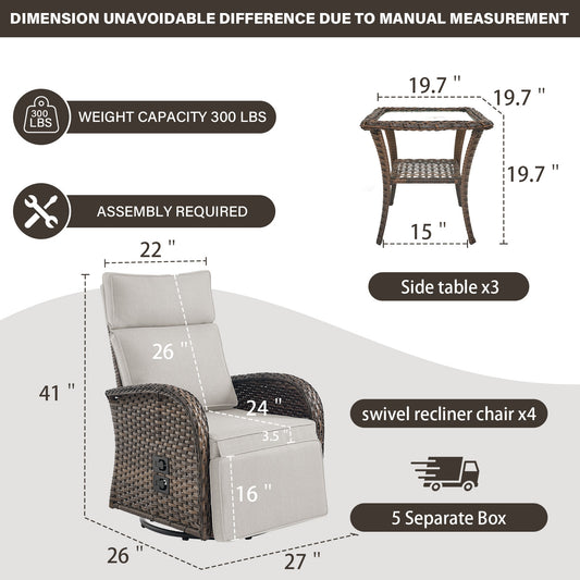 Premium 7-Piece Patio Conversation Set - 4 Swivel Recliners & 3 Side Tables with Dual-Adjust Chaise Lounges, NDS Series