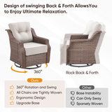 Belord 3-piece outdoor wicker swivel glider chair and side table set from the Ovolo Series, perfect for patio conversation spaces.
