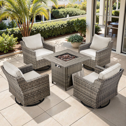 5-Piece Set: 4 Swivel Chairs with Fire Pit Table, FG Series