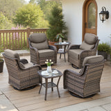 Belord 6-piece patio swivel glider chair set with side tables, showcasing comfortable chairs and glass-topped tables in outdoor setting.