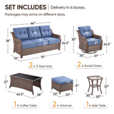 Belord 8-piece wicker swivel glider patio set with dual sofa and chairs from the OVOL series, featuring plush cushions and stylish design.