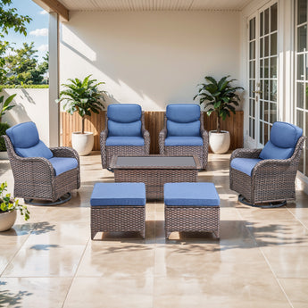 7 Piece Swivel Rocker Patio Chairs Set with Ottoman Coffee Table, NTS Series