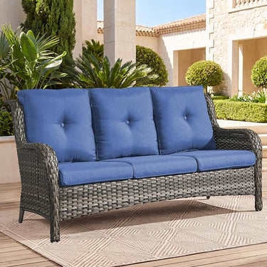 Belord outdoor wicker 3-seater patio sofa from the NTC Series with plush cushions and stylish design.