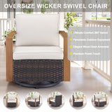 Belord oversize wicker swivel rocker chair with water-resistant cushion, 360° swivel and gliding in patio conversation set.
