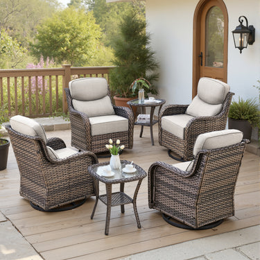 Belord 6-piece patio swivel glider chair set with side tables, featuring comfortable chairs and modern design for outdoor seating.