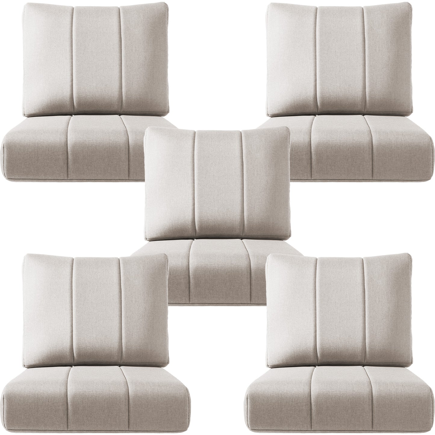 Luxury Patio Seat Cushion Set of 5 – 24"x24"x6" Water-Resistant Cushions for Patio Chairs, Sofas & Outdoor Sectionals
