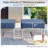 Pair of outdoor ottomans from Belord's BINGLI Series with 5-inch cushions, sturdy design, ideal for outdoor patio seating.