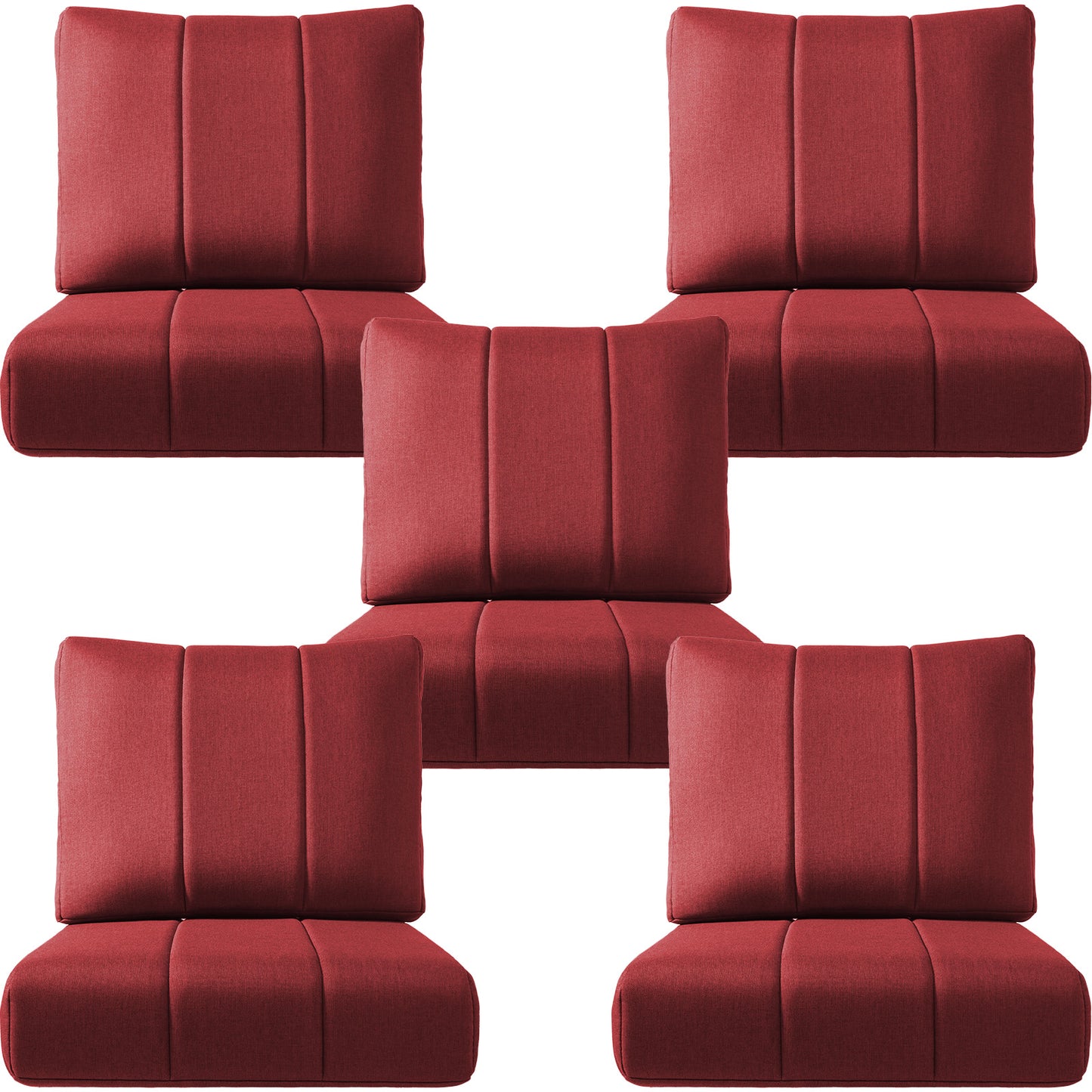 Luxury Patio Seat Cushion Set of 5 – 24"x24"x6" Water-Resistant Cushions for Patio Chairs, Sofas & Outdoor Sectionals