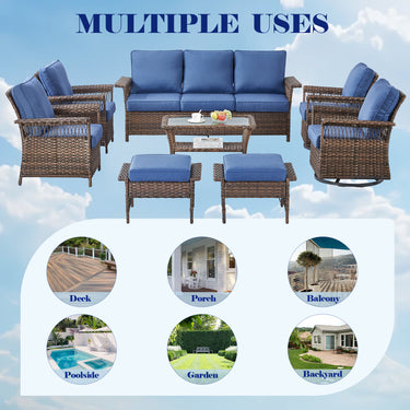 Set of three Belord wicker patio swivel glider chairs with side table, SS Series, outdoor furniture for relaxing patio seating