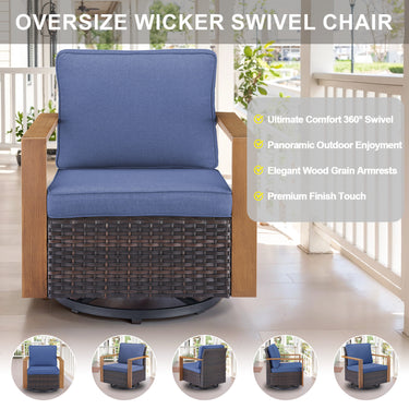 Belord oversize wicker swivel rocker chair with water-resistant cushion, 360° swivel and gliding for patio conversation sets.