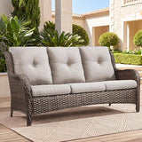 Belord outdoor wicker 3-seater patio sofa from the NTC Series, featuring plush cushions and stylish design for outdoor lounging.
