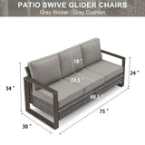 Belord deep-seat wicker patio sofa with wood grain frame, spacious 3-person outdoor conversation set from the HOP Series.