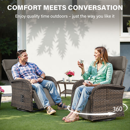 NDS Series 5-Piece Premium Outdoor Set: 2 Swivel Recliners + 1 Sofa & 43" Propane Fire Table with Side Table