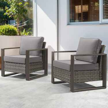 Belord ergonomic high-back wicker patio chair with 15° tilt, deep seat, and high back from the HOP Series, ideal for outdoor conversation sets.