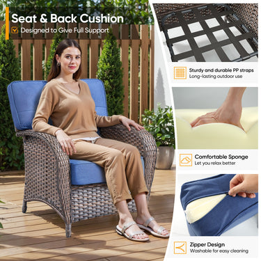 Two Belord outdoor patio chairs with wide T-back design, part of the T Series patio conversation set, shown outdoors.