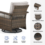 Belord outdoor wicker swivel glider patio chair with 4-inch wide armrests, part of the SS Series, shown in the image.