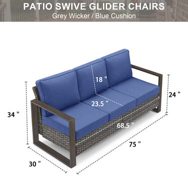 Belord deep-seat wicker sofa from the HOP Series, spacious 3-person patio conversation set with wood grain frame and plush cushions.