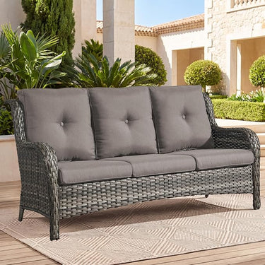 Belord outdoor wicker 3-seater patio sofa from the NTC Series with plush cushions and stylish design.