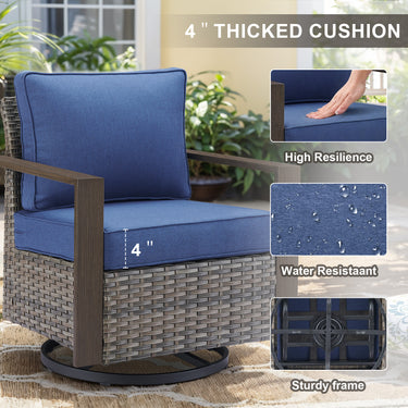 Belord oversize wicker swivel rocker chair from patio conversation sets, with water-resistant cushion and 360° swivel function.