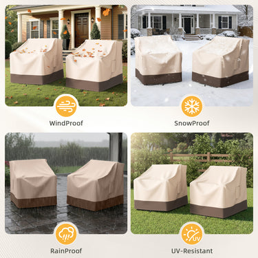 Pair of Belord patio furniture covers for chairs, 35.4 inches, waterproof 600D fabric with mesh vents, protecting outdoor seating.