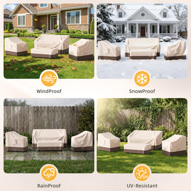 Belord 4-piece patio furniture cover set with waterproof 600D fabric, including sofa, chairs, and table protection covers.