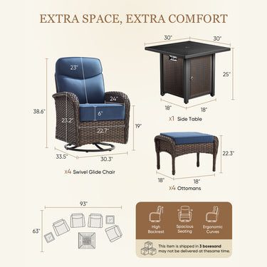 7 Piece Patio Furniture Set with Square Metal Fire Pit Table, ND Series