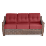 Belord Outdoor Wicker 3-Seat Sofa with thick cushions from the OVOLO Series, perfect for patio conversation sets.