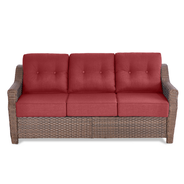 Belord Outdoor Wicker 3-Seat Sofa with thick cushions from the OVOLO Series, perfect for patio conversation sets.