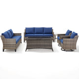 Belord 6-piece outdoor patio furniture set with wicker sofas, swivel chairs, coffee table, and side table for outdoor seating.