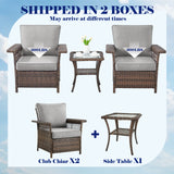 Set of three outdoor wicker patio chairs with a side table by Belord, featuring woven rattan design and metal legs.