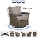 Belord outdoor wicker swivel glider patio chair with 4-inch wide armrests, SS Series, showing comfortable woven wicker design.