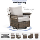 Belord outdoor wicker swivel glider patio chair with 4-inch wide armrests, stainless steel series, stylish and comfortable outdoor seating