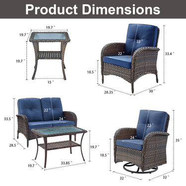 Patio Conversation Set 7-Piece with Loveseat, Swivel Glider Chairs, Patio Chairs, Coffee Table, and Side Table, NDS Series - Belord
