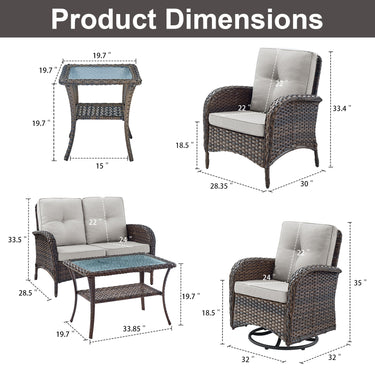 Patio Conversation Set 7-Piece with Loveseat, Swivel Glider Chairs, Patio Chairs, Coffee Table, and Side Table, NDS Series - Belord