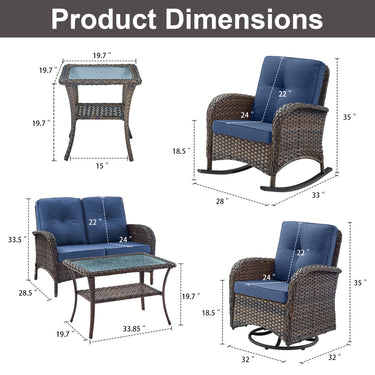 Patio Conversation Set 7-Piece with Loveseat, Rocking Chairs, Patio Chairs, Coffee Table, and Side Table, NDS Series - Belord