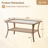 Belord outdoor wicker coffee table with glass top and storage shelf, part of the NTC patio conversation set.