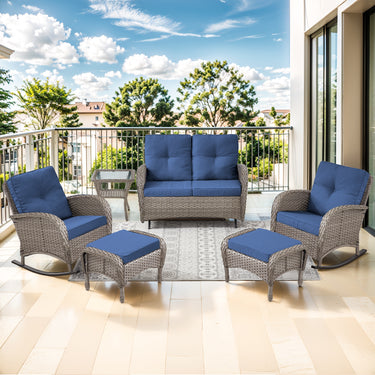 Belord 6-piece patio conversation set with glider loveseat, outdoor lounge and seating set in stylish design.
