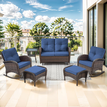 Belord 6-piece patio conversation set with glider loveseat, outdoor lounge and seating set for garden or patio spaces