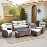Belord 7-piece patio wicker sofa set with swivel chairs, featuring plush cushions and a stylish outdoor conversation arrangement.