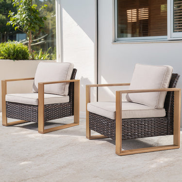 Ergonomic high-back wicker patio chair from Belord with 15° tilt, deep seat, and stylish design for outdoor conversation sets.