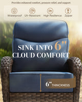 Belord outdoor swivel glider patio chairs with plush cushions and a side table in a wicker set, part of the ND Series for outdoor comfort.