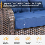 Belord T-Series 3-seater patio sofa with T-back design and 5-inch high-density cushions, ideal for outdoor conversation setups.