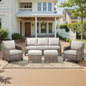 5-Piece Outdoor Lounge Suite — High-Back Wicker Couch, 2 Patio Chairs & Ottomans with Comfy Cushions, FG Series